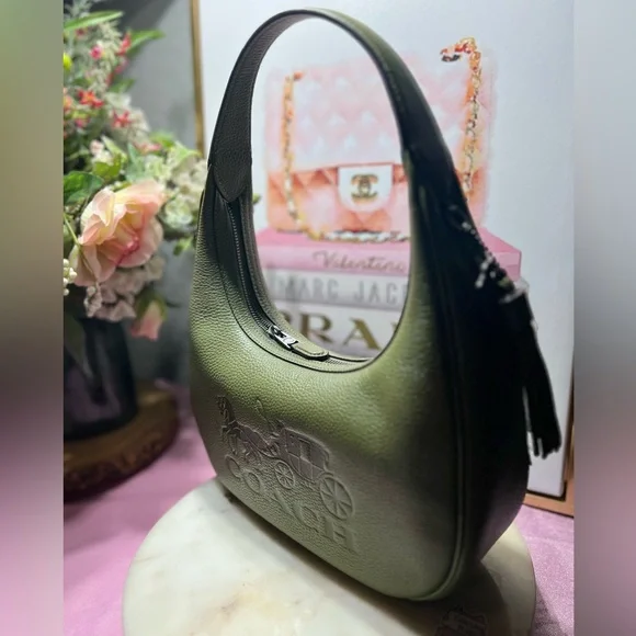 Coach Carmen Shoulder BagForest Green Leather Hobo Bag NWOT - Picture 9 of 14
